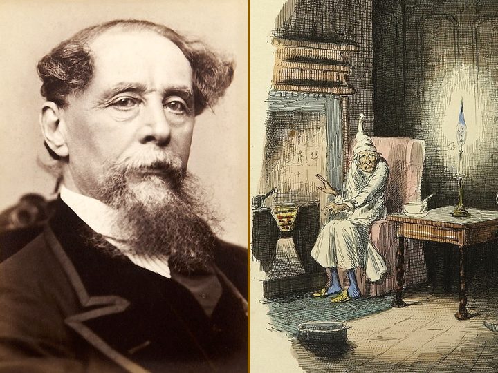 Charles Dickens, and Ebenezer Scrooge in John Leech’s 1843 illustration